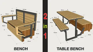 HOW TO MAKE A FOLDING TABLE BENCH WITH VERSATILE STORAGE BOXES (STEEL AND WOOD), STEP BY STEP