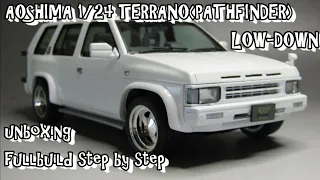 Scale Plastic Model AOSHIMA 1/24 D21 TERRANO(PATHFINDER) LOW-DOWN unboxing fullbuild step by step