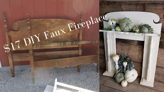 $17 DIY FAUX FIREPLACE MANTEL: Using an Old Headboard and Footboard found at a Thrift Store!