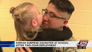 Air Force staff sergeant surprises daughter at school