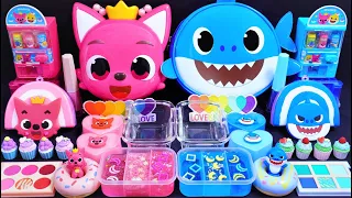 "Pinkfong VS Daddy Shark" Slime. Mixing Makeup into clear slime! Satisfying slime! 🌈ASMR🌈 #슬라임 (143)