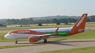 EasyJet (Europcar livery) Airbus A320-200 at Edinburgh Airport, EDI (landing, taxi & takeoff)