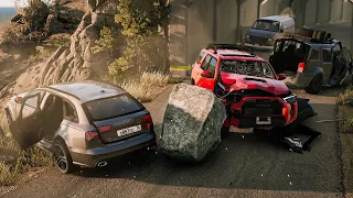 Rockslide Car Crashes - BeamNG.Drive