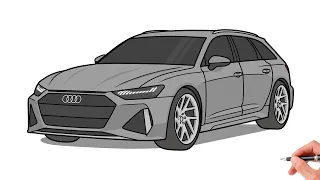 How to draw an AUDI RS6 C8 2020 / drawing audi rs6 avant 2019 car