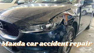 Mazda car front left fender accident repair