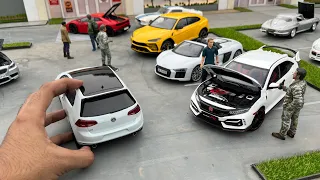 Mini Luxury Performance Cars Meet at Miniature Parking Lot | Diecast Model Cars