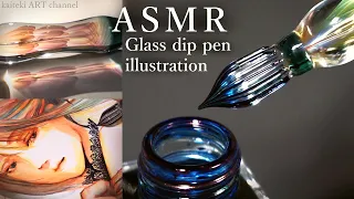 ASMR | SOUND and DRAWING by a beautiful glass dip pen✒ a Girl & Flowers