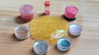 Adding too much glitter into clear yellow slime !!! ☆MOST SATISFYING SLIME VIDEO.☆☆ASMR☆☆