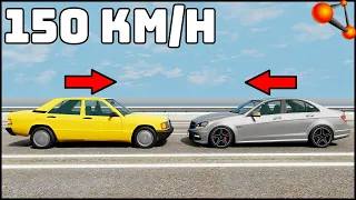 Mercedes W201 vs Mercedes W204! 150 Km/H CRASH TEST! - BeamNg Drive