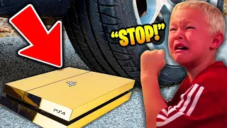 dad crushes PS4 with CAR over fortnite.. (BIG MISTAKE)