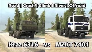 Spintires Mudrunner Kraz 6316 vs MZKT 7401 8x8 Trucks Battle
