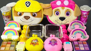 Rubble & Skye Paw Patrol! Mixing Makeup,Eyeshadow,Glitter into Slime! Most Satisfying Slime ASMR