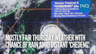 Pagasa: Mostly fair Thursday weather with chance of rain amid distant Severe Tropical Storm Chedeng