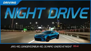 Jayu-ro, Gangbyeonbuk-ro, Olympicdaero at night driving. seoul Korea/ASMR(The sound of nature's wind