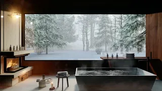 Bathtub in Winter Cabin Ambience | Fireplace Sounds | Beautiful Snow Falling
