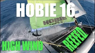 Hobie 16 reefed solo with big capsize and recovery