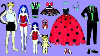 Paper Dolls Family Dress Up - Party Ladybug & Cat Noir Costumes Handmade - Barbie Story & Crafts