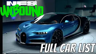 Need for speed Unbound FULL CAR LIST | ALL VEHICHLES