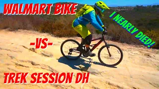 Walmart bike VS Downhill bike!!! I almost died.