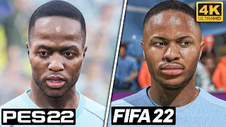 FIFA 22 vs eFootball 2022 - Manchester City FC Player Faces Comparison (4K)