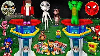 Scary MONSTERS vs JJ and Mikey Paw Patrol Security House in Minecraft Maizen SONIC MAN FROM WINDOW