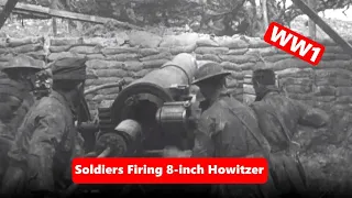 U.S. Soldiers fire British 8-inch howitzer in World War I