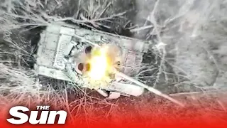 Russian tank explodes as Ukrainian drones strike with precision