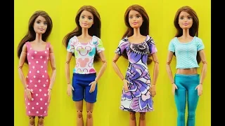 DIY Barbie Clothes Outfits Dress - Barbie Hacks - T Shirt, Shorts, Dress