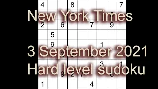 Sudoku solution – New York Times sudoku 3 September 2021 Hard level