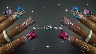 Mixed 90s Nails⭐️🐱💎| extra duck nails + Black History Month chat!💕✨