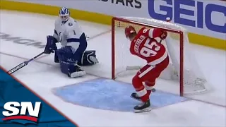 Red Wings' Elmer Soderblom Scores On Unguarded Net After Brian Elliott Gives Puck Away