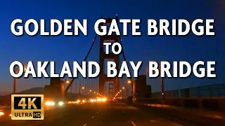 Golden Gate Bridge to Oakland Bay Bridge, San Francisco, USA - Driving Video With Street Sound || 4k