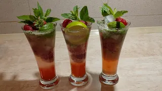 Безалкогольный Мохито с клубникой Մոխիտո ելակով   Mojito with strawberry