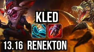 KLED vs RENEKTON (TOP) | 5.7M mastery, Rank 4 Kled, 1100+ games, 5/1/4 | KR Challenger | 13.16