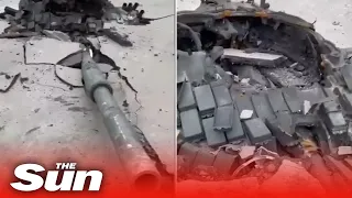 Russian tank is FLATTENED by Ukrainian anti-tank missile