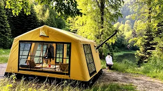 CAMPING BY THE LAKE WITH OUR NEW INFLATABLE TENT | RELAXING FOREST SOUND | ASMR