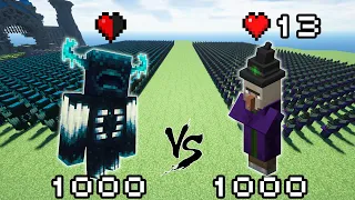 1000 Half Heart Wardens Vs 1000 Witches  | Minecraft