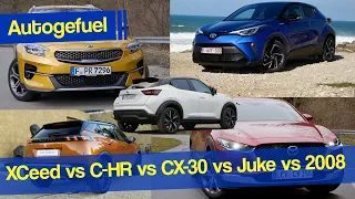 Best small or compact SUV comparison Peugeot 2008 Mazda CX-30 Nissan Juke Kia XCeed Toyota C-HR