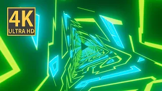 Abstract Background Video 4k VJ LOOP NEON Triangle Tunnel Hypnotic Retro Green Teal 10h Screensaver