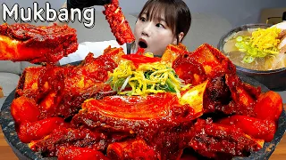 Sub)Real Mukbang- Spicy Braised Ribs 🔥 Ribs Soup 🍖 (Galbi Jjim) Noodles 🍜 KOREAN FOOD ASMR