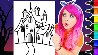 Coloring a Haunted House Halloween Coloring Page | Ohuhu Paint Markers