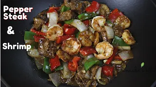 the best PEPPER STEAK AND SHRIMP recipe - easy, and tastiest  beef & shrimp stir fry for your family