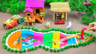 DIY mini Farm Diorama with RAINBOW KOI FISH lake | house Cow | Supply Water Pool for animals farm #1