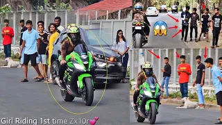 Girl Riding Superbike Zx10r first time💕|Public Reactions|Z900 Rider