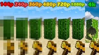 Minecraft in different quality 144p, 240p, 360p, 480p, 720p, 1080p, 4k