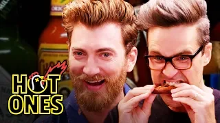 Rhett & Link Hiccup Uncontrollably While Eating Spicy Wings | Hot Ones