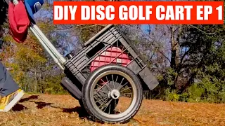 Milk crate transformed into disc golf cart