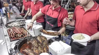 Poland Street Food. Huge Sausages, Ribs, Skewers and more Meat on Grill. Italy Fair