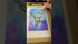 Deer drawing Watercolor painting #shorts