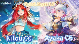 【Genshin Impact】Nilou C0 Bloom & Ayaka C6 Mono-Cryo Spiral Abyss 3.8 Floor 12 9Stars